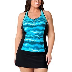ZeroXposur Women's Tie Dye Tankini Swimsuit Top in Pacific Blue Extra Small NWT